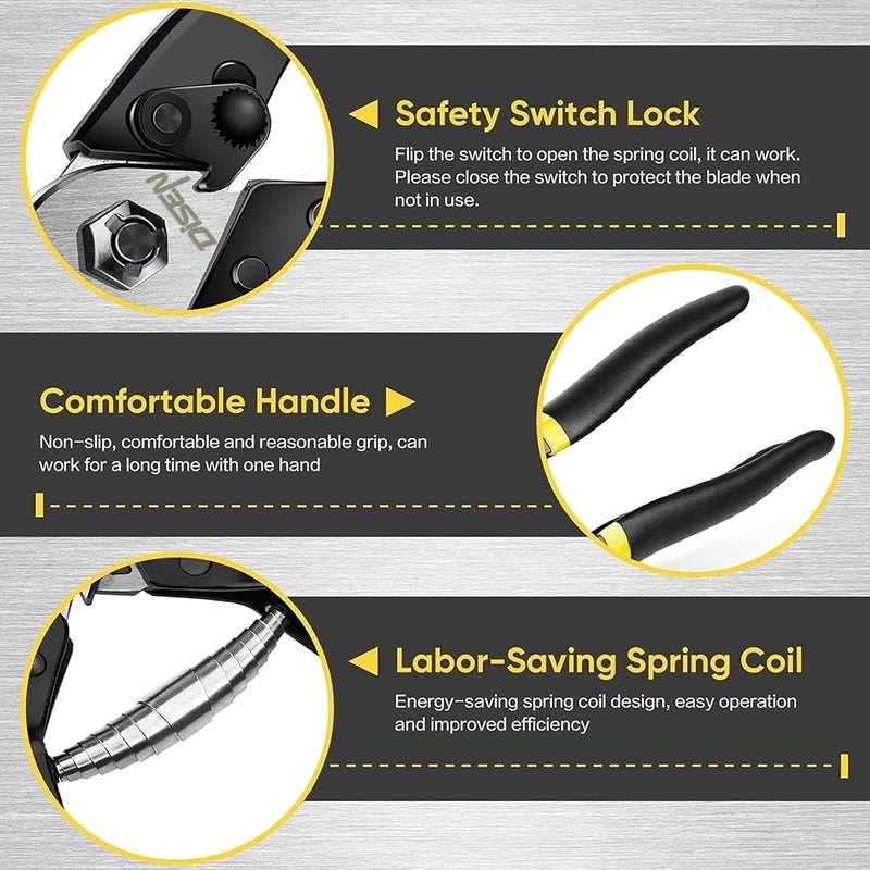 DISEN Wire Cutters Heavy Duty 2pcs, Cutting Up to 3/16", Metal Cable Cutters for Fence Thick Wire Artificial Flowers, Safety Lock, Spring Loaded, Non-slip Matte Handle, Chrome Vanadium Steel Jaw - Image 4